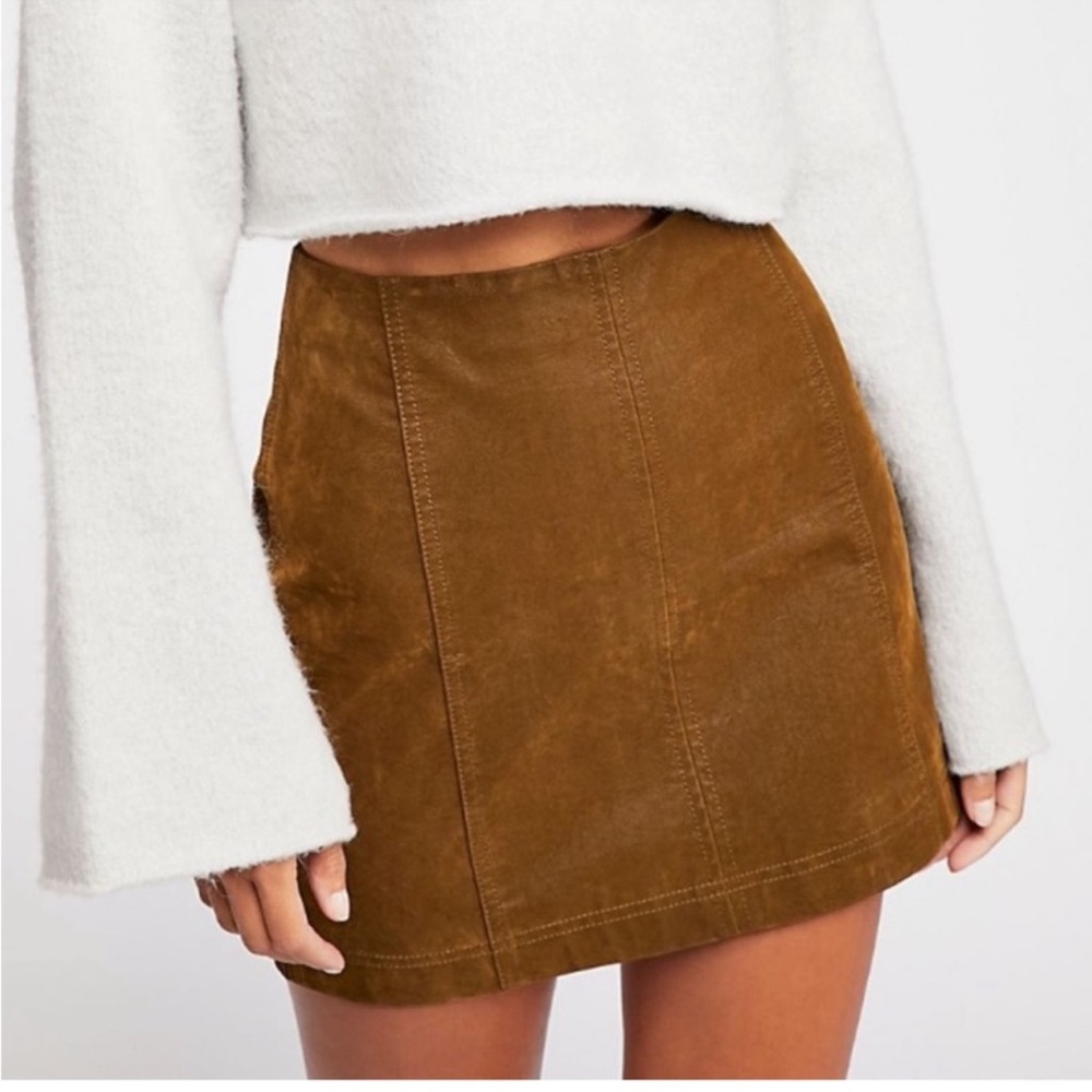 Free People Women’s Modern Femme Vegan Suede Mini Skirt Size 2 Olive Green/Brown